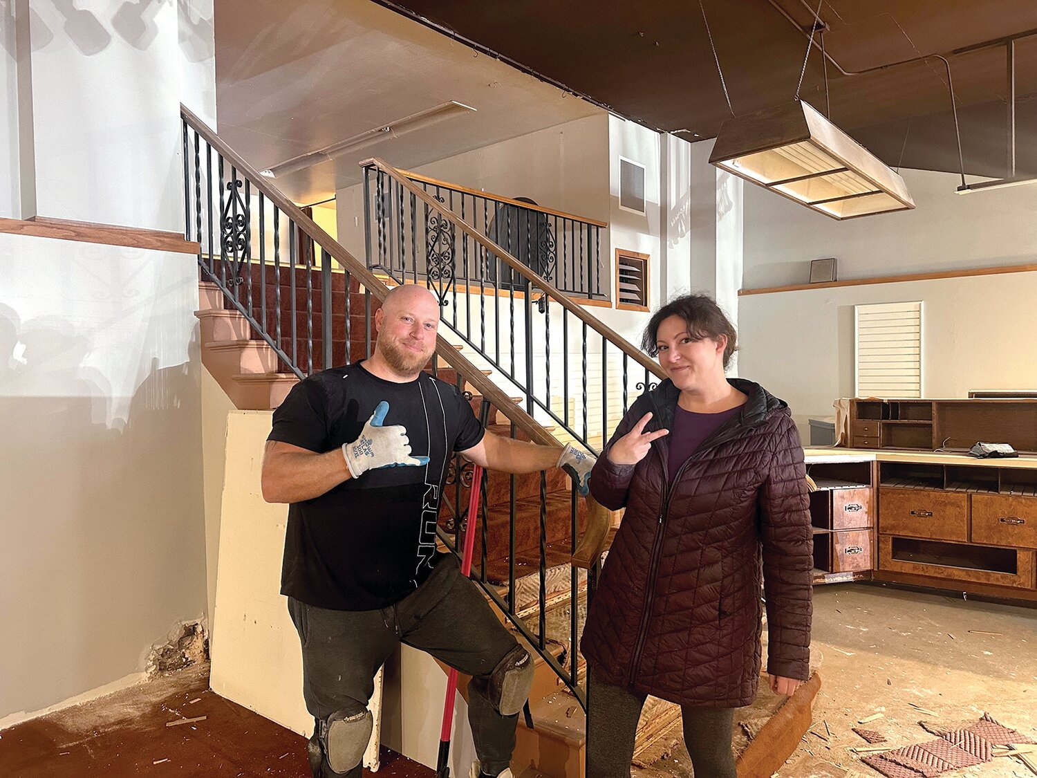 Frank and Danielle Pfannes are converting Bartel’s previous retail space into the Northwest Salmon Smokehouse and Artisan Market. They are pictured here while working on the space last month in downtown Chehalis.