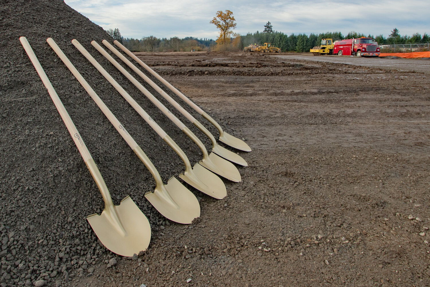 Ceremonial shovels are seen on Tuesday. Nov. 21, ahead of a groundbreaking ceremony marking the beginning of construction of a new TA truck stop in Napavine. Construction is expected to be completed by next Fall.