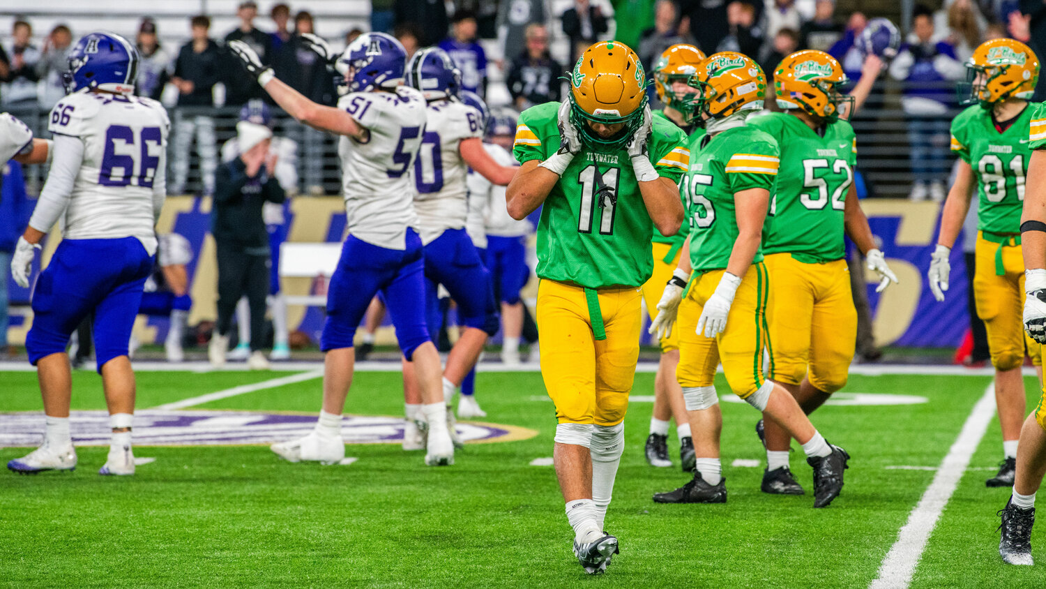 Tumwater’s Payton LaGuerre reacts after a loss to Anacortes in the 2A State Championship game on Saturday, Dec. 2 at Husky Stadium.
