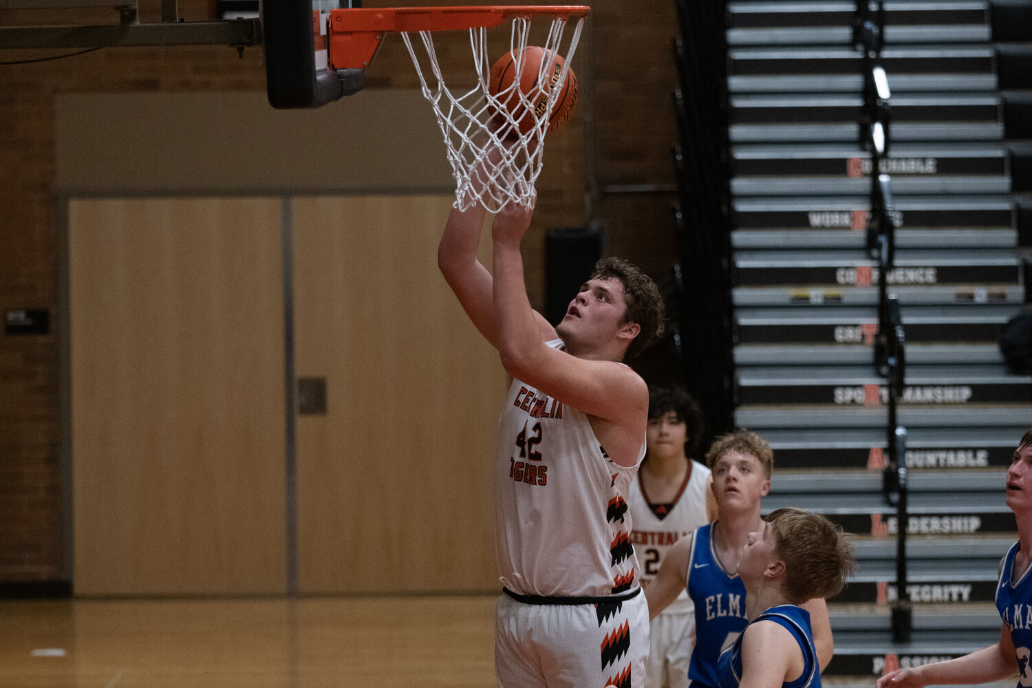 David Daarud puts up a shot in the post during the first half of Centralia's 64-60 loss to Elma on Dec. 4.