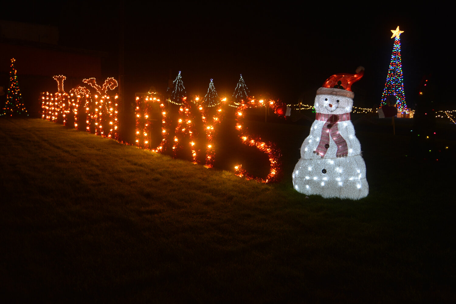 An illuminated snowman brightens Rainier's Holiday Park on Dec. 2.