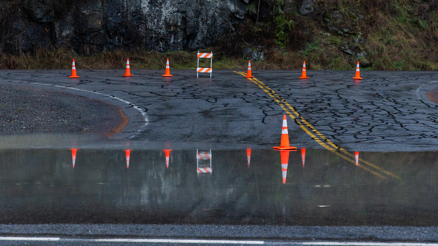 Water from the Cowlitz River forces the closure of roadways leading to Highway 12 in Randle on Wednesday, Dec. 6.