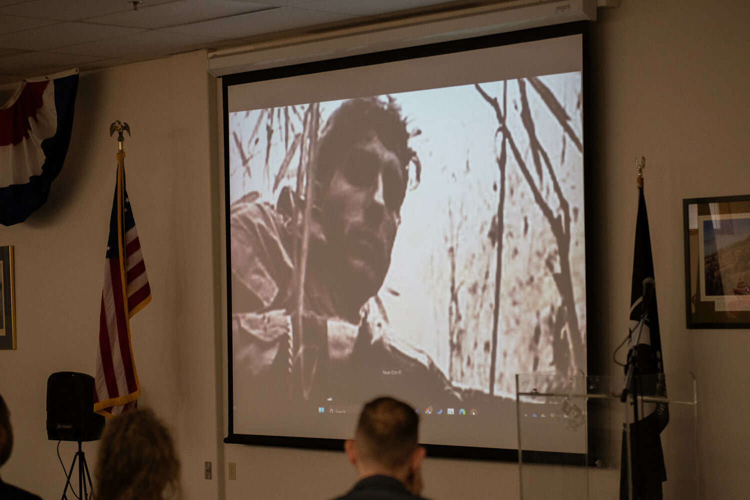 Franklin Miller is pictured while a video is played capturing moments of his heroism in Vietnam during a ceremony at the Veterans Memorial Museum in Chehalis on Jan. 5