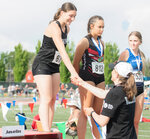 Mossyrock’s Caelyn Marshall receives a bronze medal for her third place performance in the State 1B girls javelin throw competition in Yakima on Saturday, May 27.