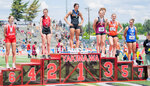 Rainier’s Acacia Murphy takes first place in the girls 2B high jump while clearing the bar at 5’2” in Yakima on Saturday, May 27. Napavine’s Keira O’Neill also tied for third place during the event.