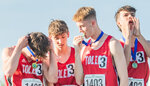Toledo’s 4x400 relay team of John Rose, Trevin Gale,  Conner Olmstead and Jordan McKenzie don gold medals for the 2B boys 4x400 meter relay State championship during the track and field meet in Yakima on Saturday.